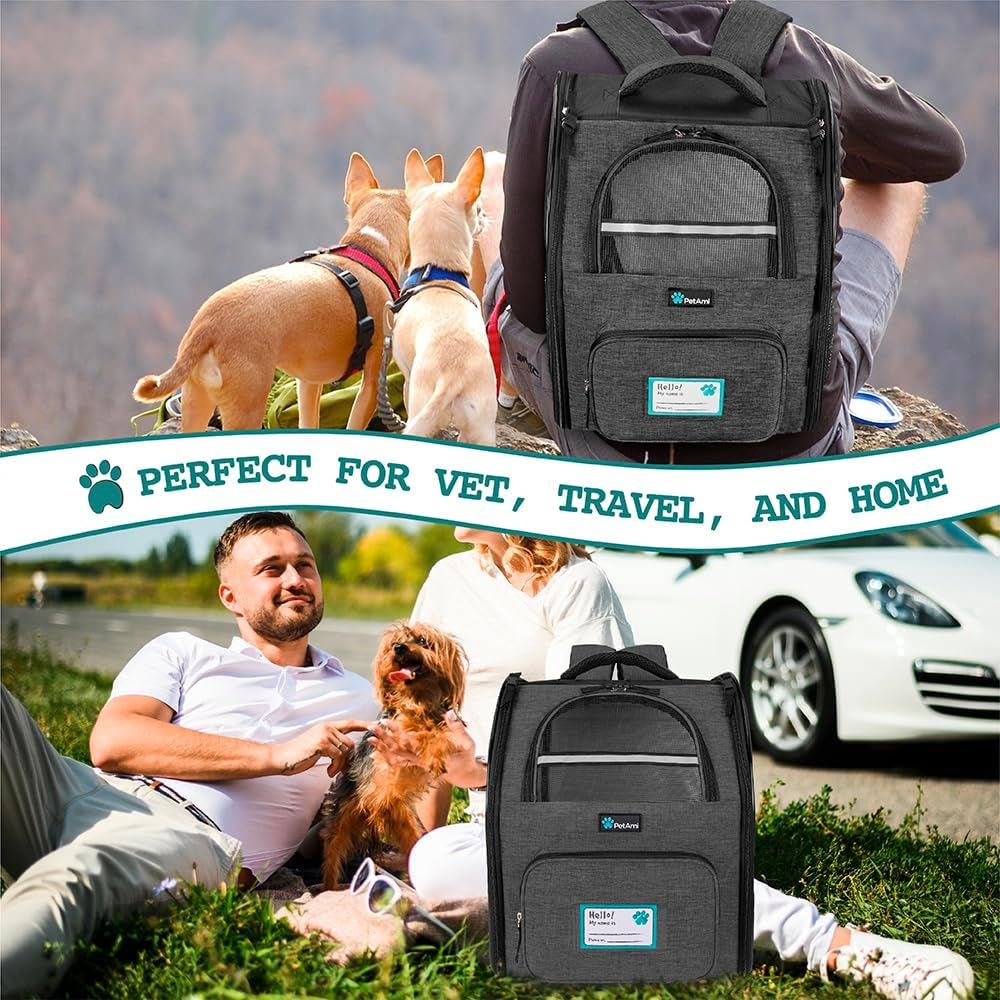 Dog Backpack Carrier for Small Medium Dogs Large Cats up to 18 Lbs, 2 Side Entry, Structured No-Collapse Frame, Airline Approved Ventilated Pet Backpack for Hiking Camping Travel, Charcoal
