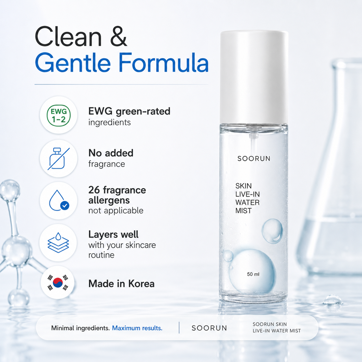 SOORUN Skin Live-In Water Mist 50ml (1.69 fl oz) | Korean Hyaluronic Acid Mist for Instant Deep Hydration