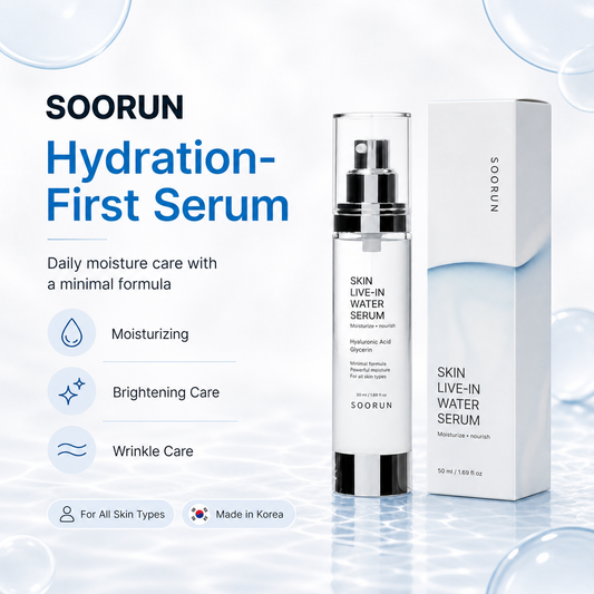 SOORUN Skin Live-In Water Serum 50ml (1.69 fl oz) | Korean Hyaluronic Acid Serum for Intense Deep Hydration