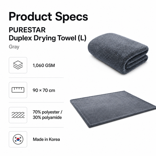 PURESTAR Duplex Drying Towel L | 1060gsm Edgeless Korean Microfiber | Car Drying Towel