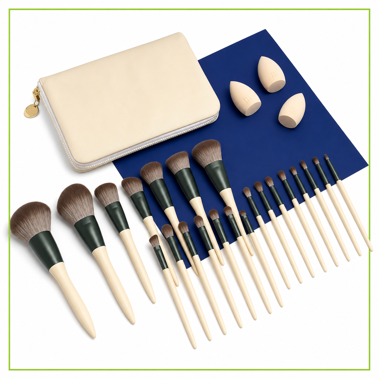 18-Piece Makeup Brush Set with Sponges & Cosmetic Bag for Face & Eyes