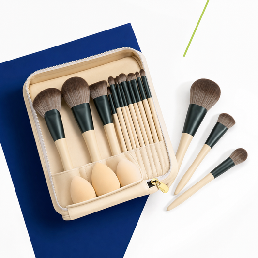 18-Piece Makeup Brush Set with Sponges & Cosmetic Bag for Face & Eyes
