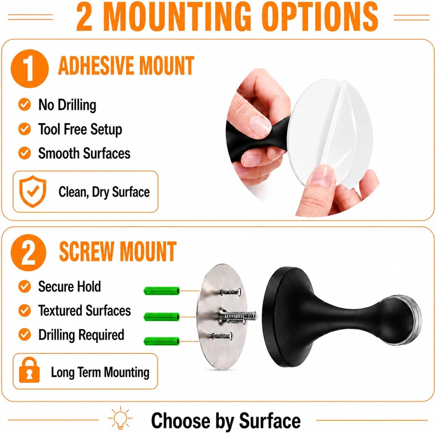 Magnetic Door Stop No Drilling Door Stop with 3D Adhesive Tapes Keep Door Open Door Stainless Steel Screws for Stronger Mount (Black)