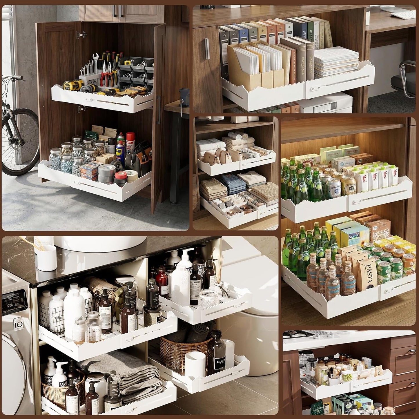 2 Pack Pull Out Cabinet Organizer, Expandable Width (12"-18") and Depth (13.7"-23.6"),Pull Out Drawers for Cabinets, Slide Out Drawers for Kitchen Cabinets with Sturdy Metal Pull Out Shelves