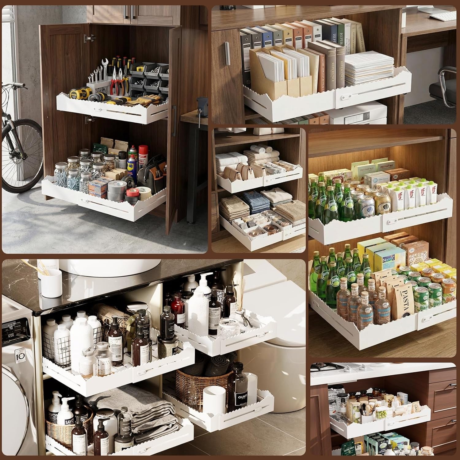 2 Pack Pull Out Cabinet Organizer, Expandable Width (12"-18") and Depth (13.7"-23.6"),Pull Out Drawers for Cabinets, Slide Out Drawers for Kitchen Cabinets with Sturdy Metal Pull Out Shelves
