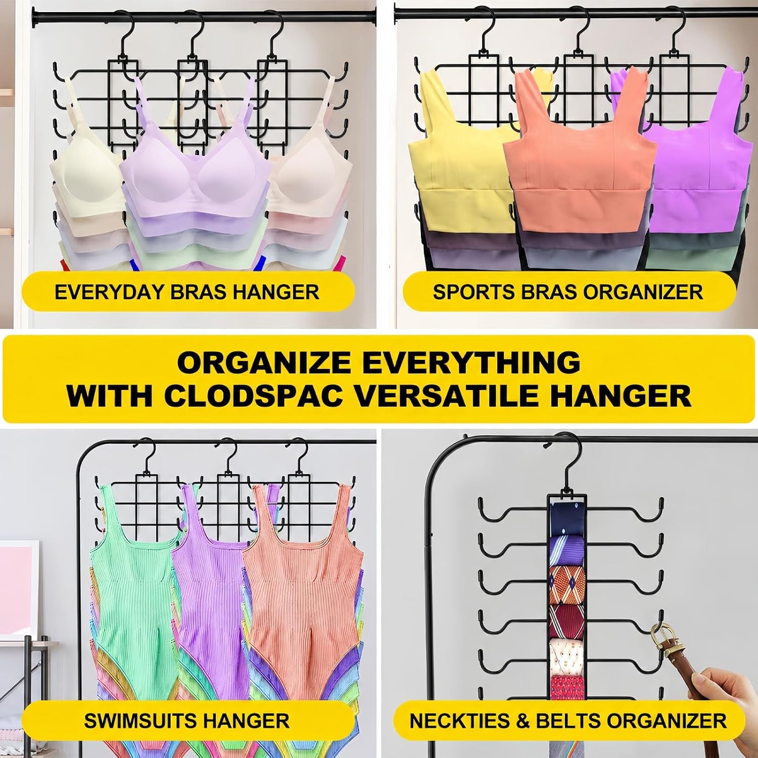 Stainless Steel Closet-Organizer-And-Storage, 3 Pack Tank Top Hanger Space Saving, Non-Slip 6-Tier Hanging Sport Bras Holder for Small Space Organization, RV Apartment Dorm-Room-Essentials