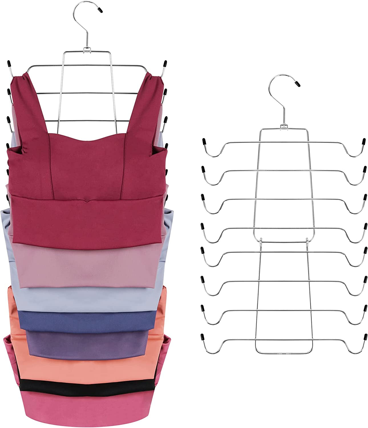 Maximize Closet Space with 2 Pack Tank Top Hanger - 32 Hooks, Sturdy Metal, 360° Rotating, Foldable Bra Organizer for Apartments and Dorms