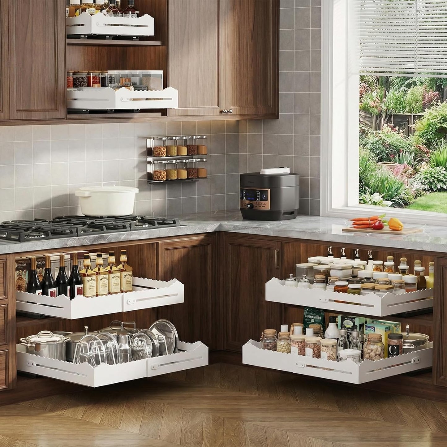 2 Pack Pull Out Cabinet Organizer, Expandable Width (12"-18") and Depth (13.7"-23.6"),Pull Out Drawers for Cabinets, Slide Out Drawers for Kitchen Cabinets with Sturdy Metal Pull Out Shelves