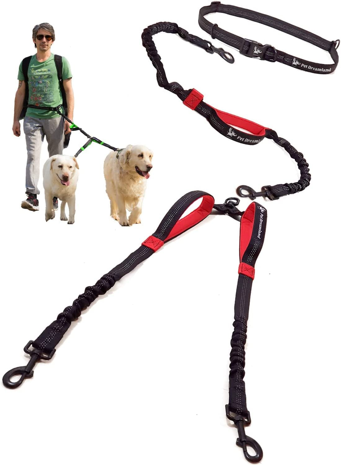 Durable Hands Free Double Leash for Two Dogs - No More Tangles
