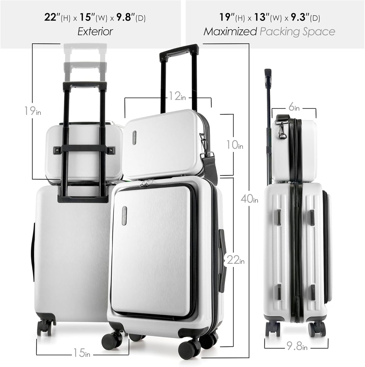 22 Inch Carry on Luggage 22X14X9 Airline Approved, Small Carry on Suitcase, Hard-Shell Carry-On Luggage with Wheels, Durable Expandable White Luggage Carry-On with Cosmetic Case