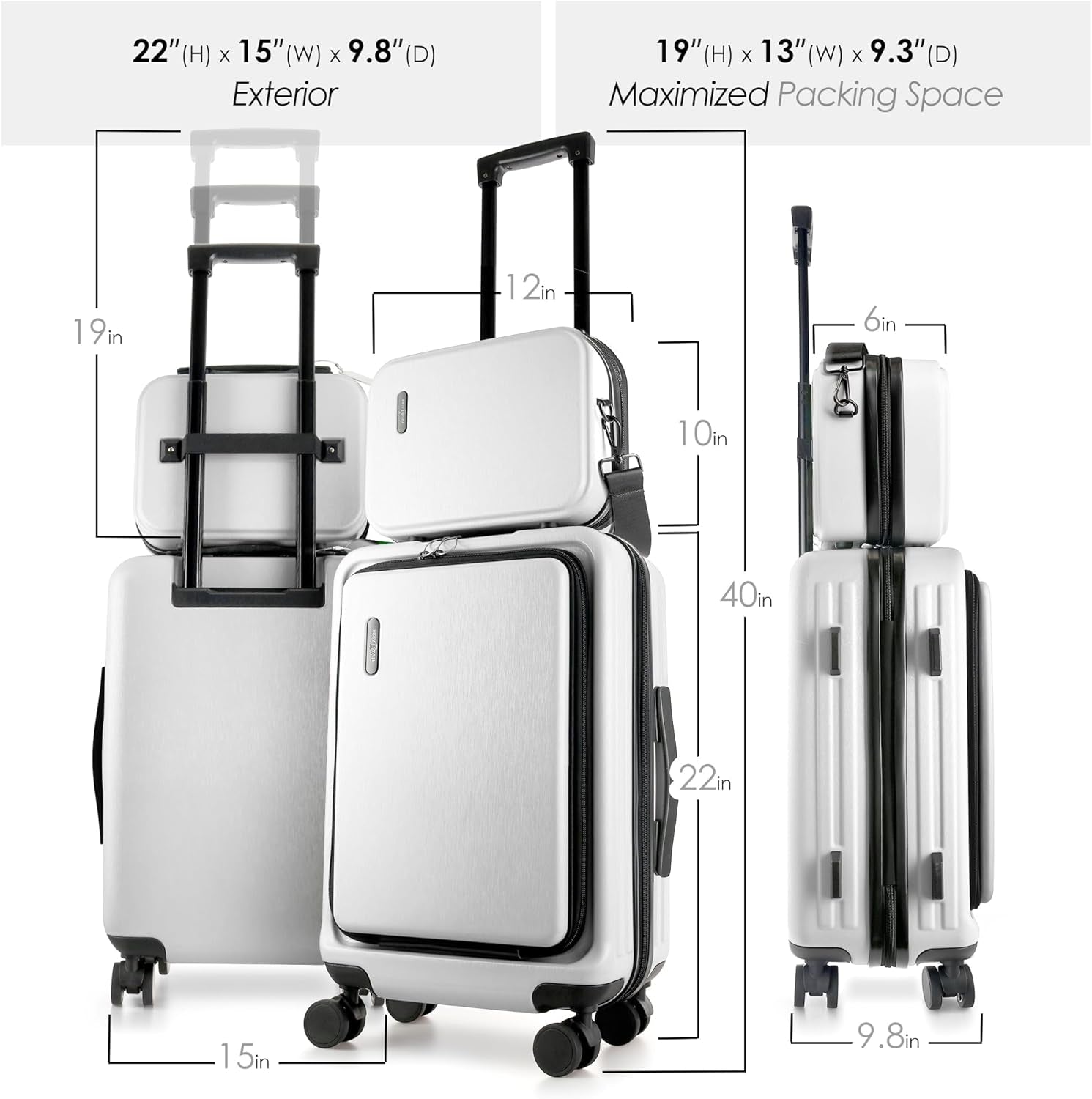 22 Inch Carry on Luggage 22X14X9 Airline Approved, Small Carry on Suitcase, Hard-Shell Carry-On Luggage with Wheels, Durable Expandable White Luggage Carry-On with Cosmetic Case