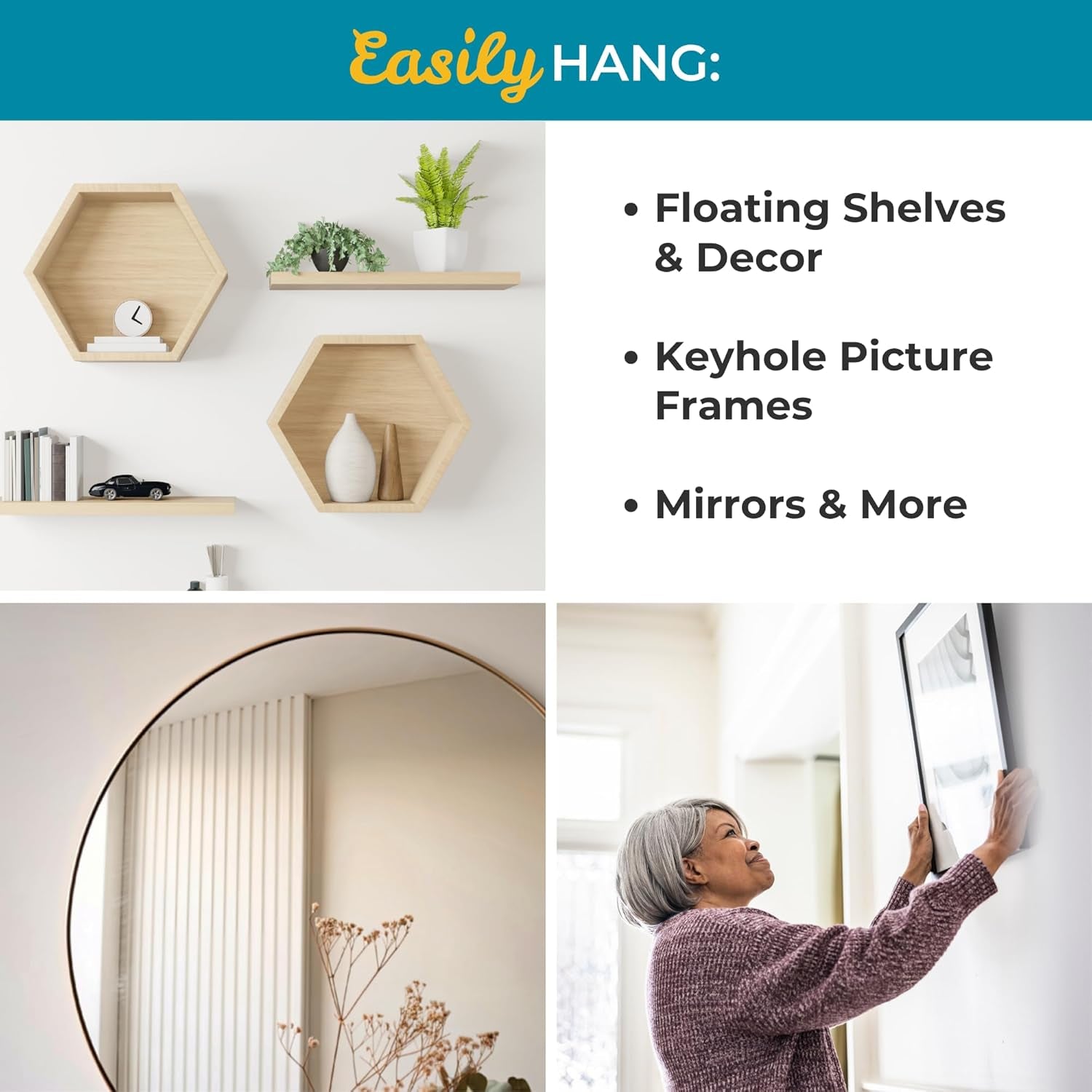 Keyhole Hanging System with 2 Keyhole Pins and 10 Standoff Mounting Screws for Mirrors Frames Shelves and Wall Décor