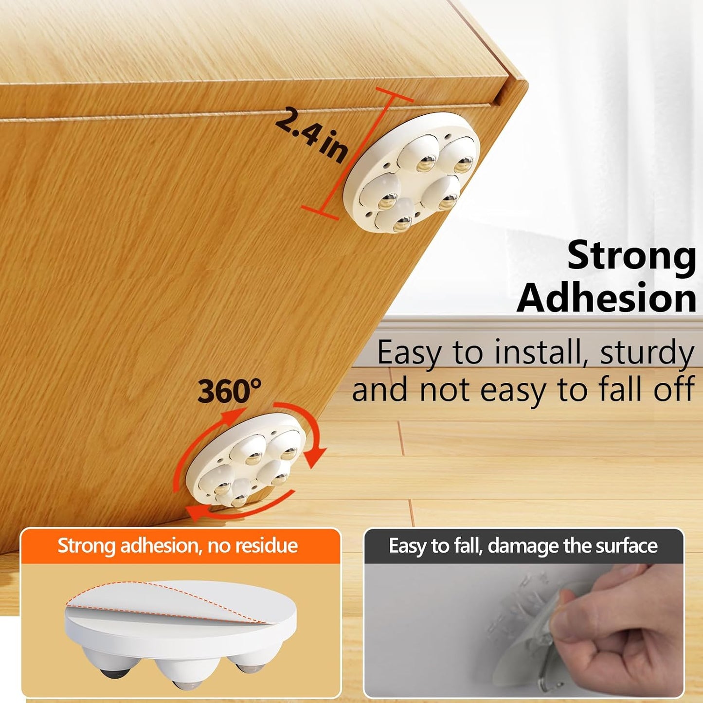 Self Adhesive Caster Wheels 2 Inch, 360 Swivel Universal, Mini Low Profile for Furniture, Storage Box, Coffee Maker, PC (4 Pcs)