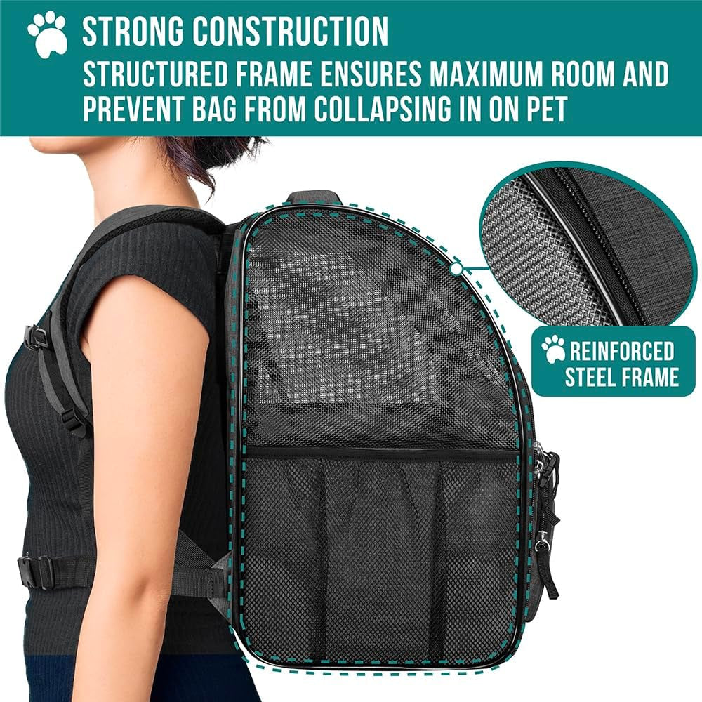 Dog Backpack Carrier for Small Medium Dogs Large Cats up to 18 Lbs, 2 Side Entry, Structured No-Collapse Frame, Airline Approved Ventilated Pet Backpack for Hiking Camping Travel, Charcoal