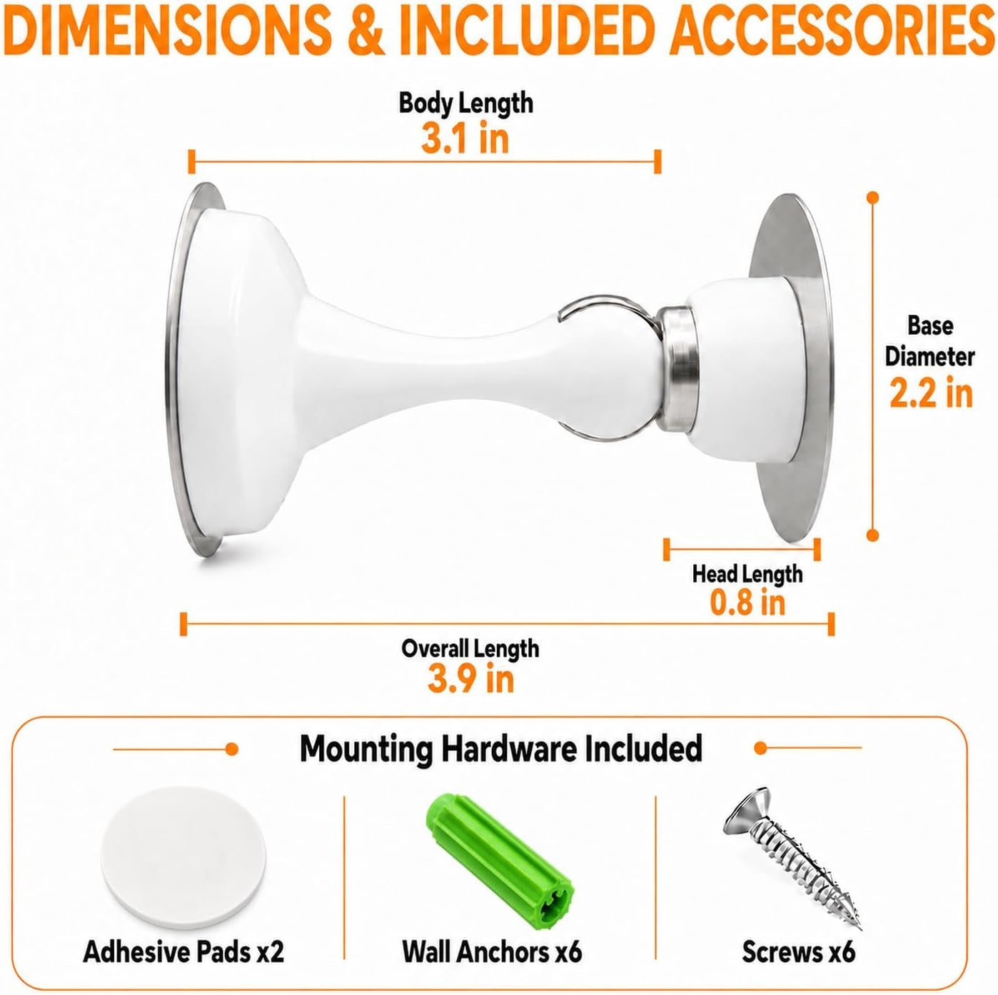 Magnetic Door Stop No Drilling Door Stop with 3D Adhesive Tapes Keep Door Open Door Stainless Steel Screws for Stronger Mount (White)
