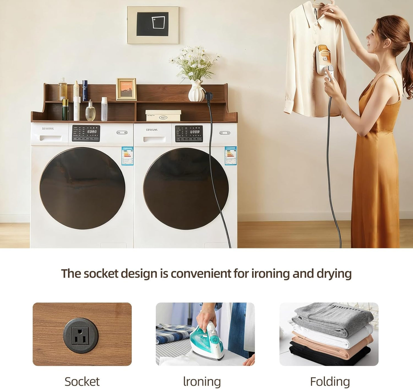 2-Tier Washer and Dryer Countertop 54" W X 27.5" D – Laundry Countertop over Washer and Dryer with Power Plug, Washer Countertop for Laundry Room Organization