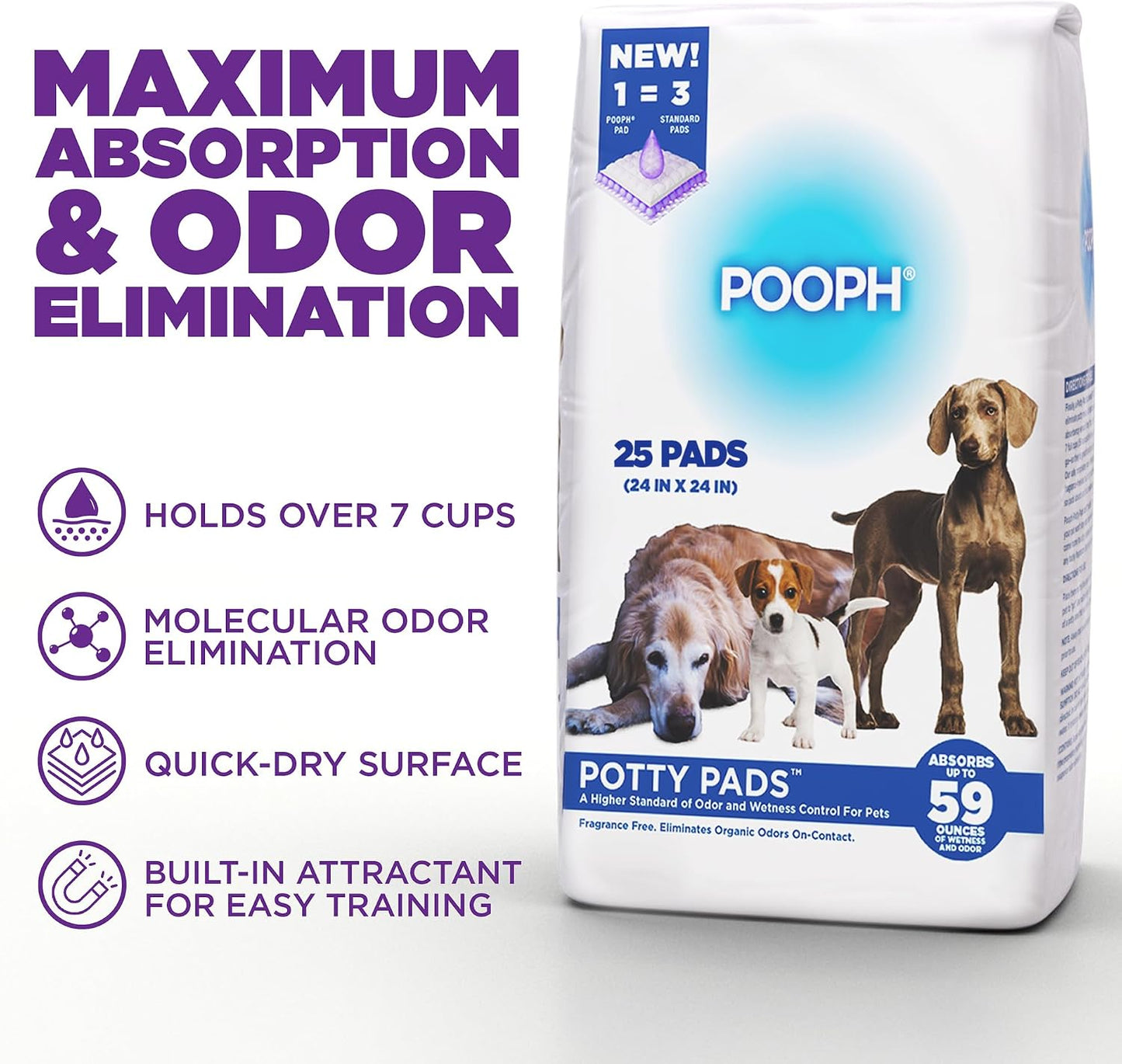 Pooph® Potty Pads™ 24 X 24 In, 25 Count | Disposable Potty Pads with Absorbent Core & Odor Control