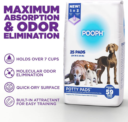 Pooph® Potty Pads™ 24 X 24 In, 25 Count | Disposable Potty Pads with Absorbent Core & Odor Control