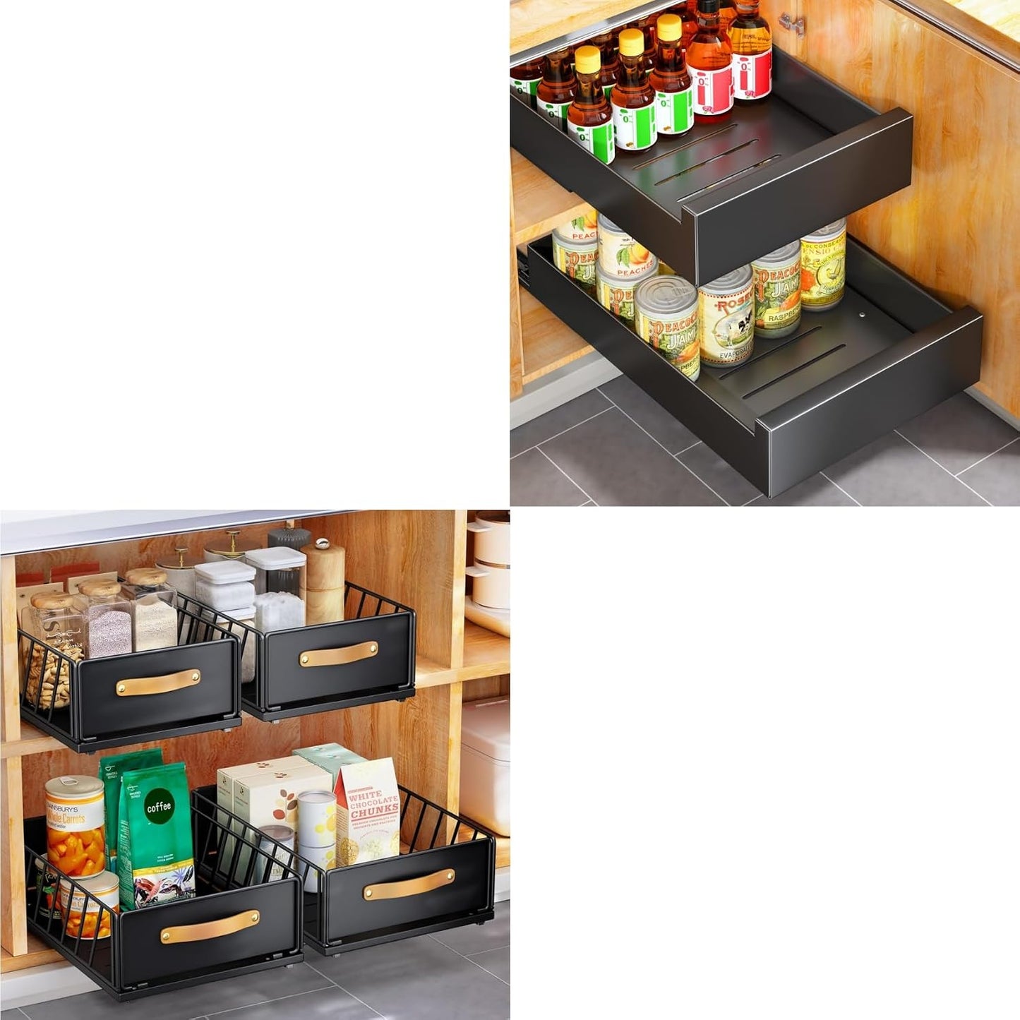 1PC Pull Out Cabinet Organizer+1Pc Pull Out Cabinet Organizer Fixed with Adhesive Nano Film Bundle