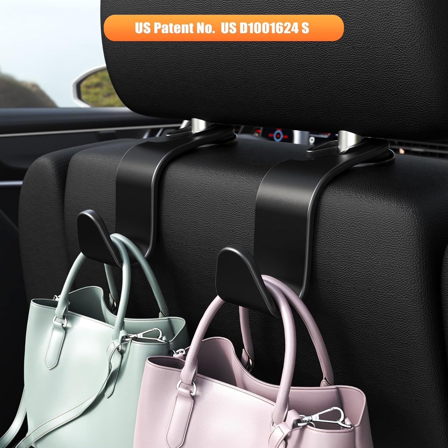 Car Seat Headrest Hook 4 Pack Hanger Storage Organizer Universal for Handbag Purse Coat Universal Fit Vehicle Car Black with Buckle