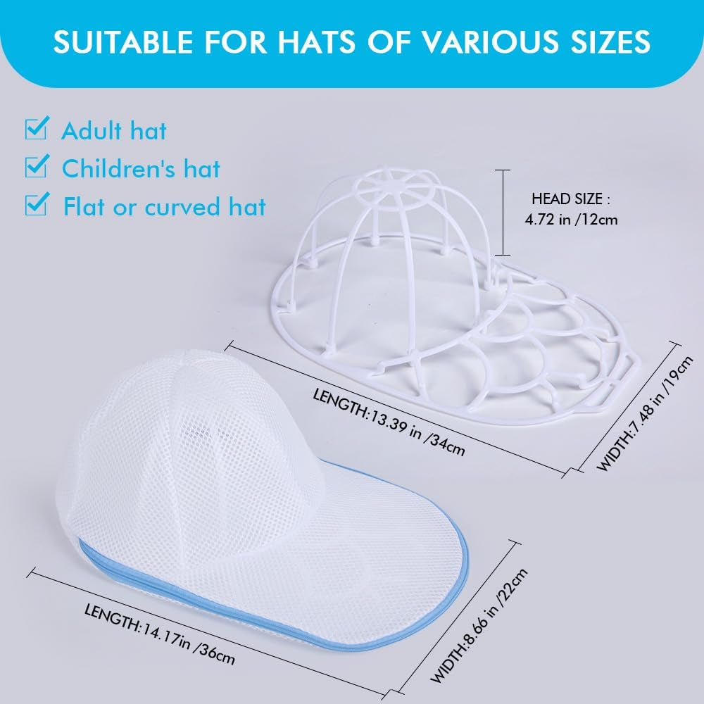 Hat Washer Cage Hats Cleaner, 4Pcs (2 Cages + 2 Bags) Hat Washer for Washing Machine,Suitable for Washing Machines or Dishwashers, Various Sizes of Flat and Curved Baseball Cap Cleaning Machines