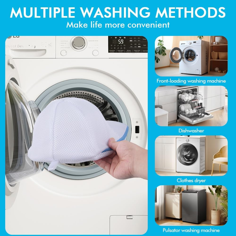 Hat Washer Cage Hats Cleaner, 4Pcs (2 Cages + 2 Bags) Hat Washer for Washing Machine,Suitable for Washing Machines or Dishwashers, Various Sizes of Flat and Curved Baseball Cap Cleaning Machines