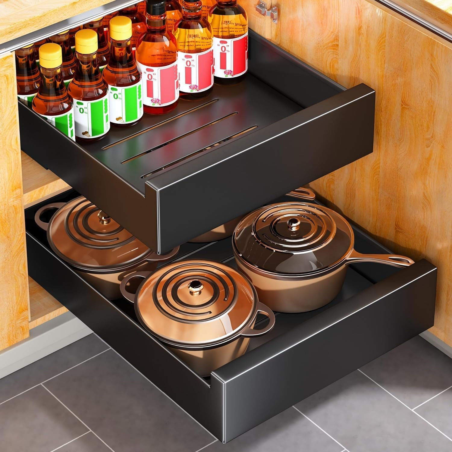1PC Pull Out Cabinet Organizer+1Pc Pull Out Cabinet Organizer Fixed with Adhesive Nano Film Bundle