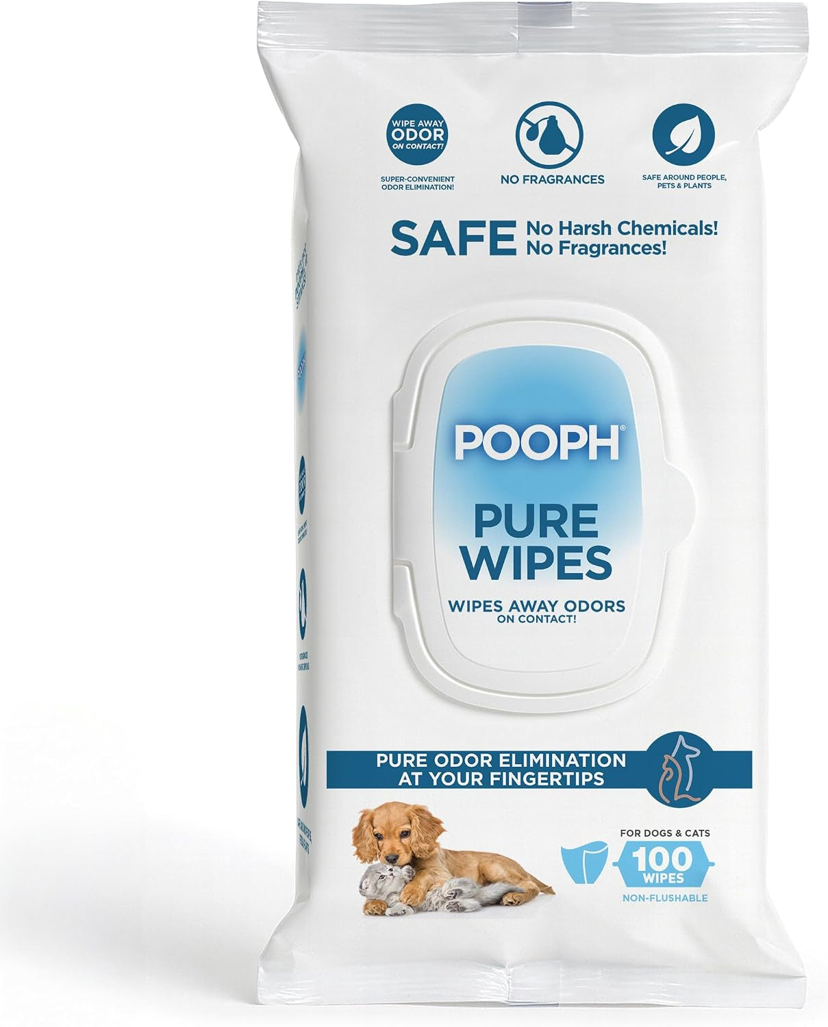 ® Pure Wipes™ Odor Eliminating, Fragrance Free, 100 Count | Fragrance-Free Wipes for Cleaning Paws, Ears, Face, Fur, Crates, and Other Pet Surfaces. Includes 100 Wipes