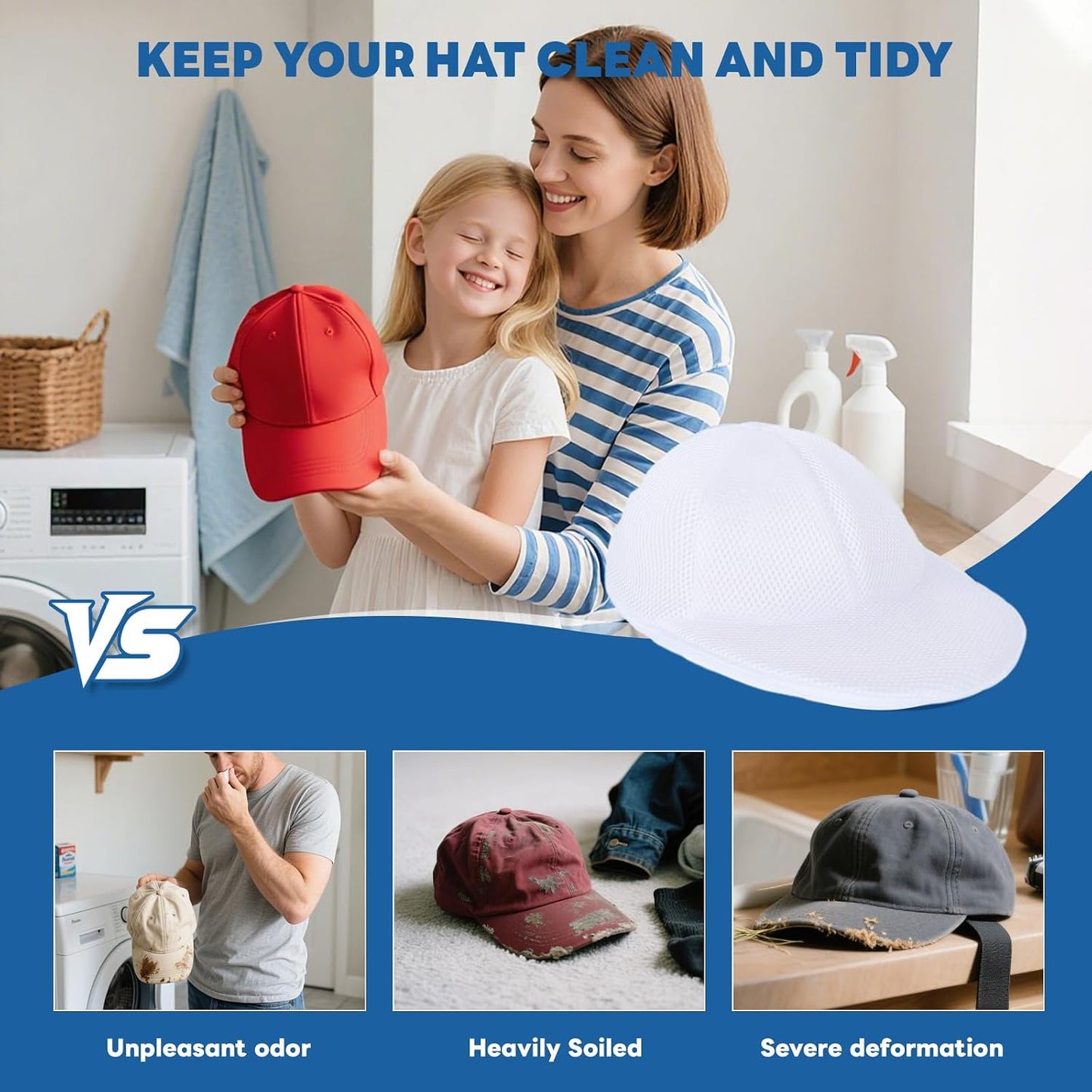 Upgraded Hat Washer Cage with Protective Mesh Bag, Pure White 2P | Durable Hats Cleaner for Caps, Hat Cleaner for Baseball Caps - Reusable, Fixed Holder, Prevents Deformation, Fits Most Hats