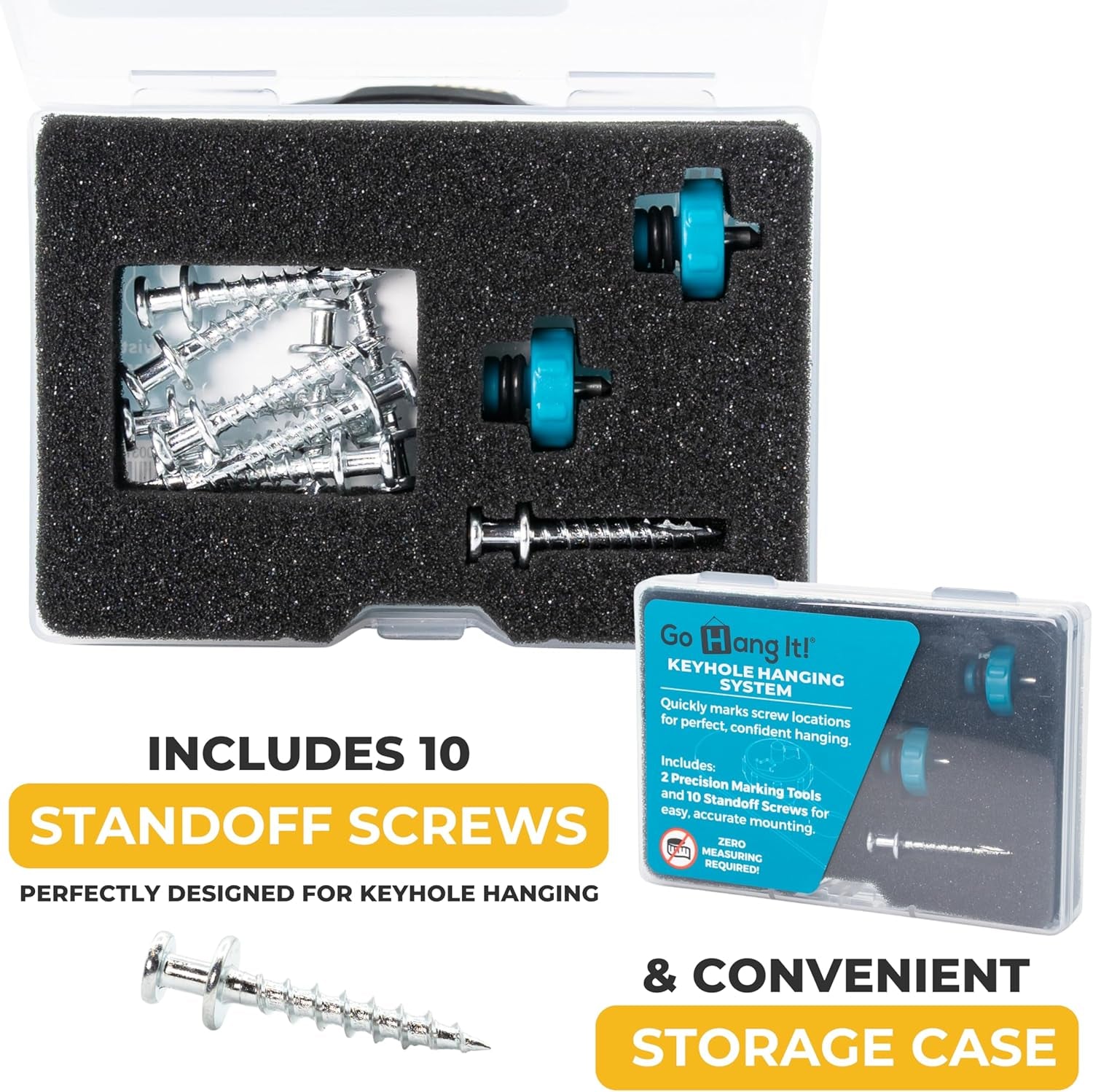 Keyhole Hanging System with 2 Keyhole Pins and 10 Standoff Mounting Screws for Mirrors Frames Shelves and Wall Décor