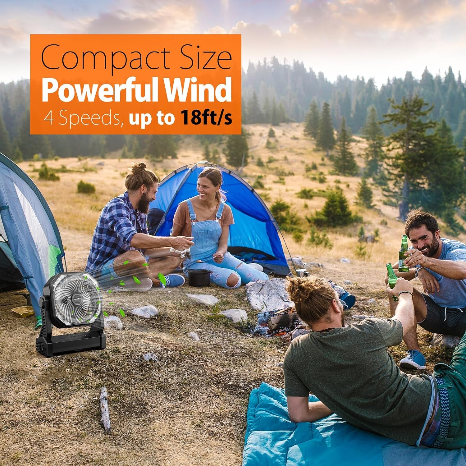 Battery Powered Camping Fan, Battery Operated Fan, Travel Gear Essentials | 20000Mah Rechargeable Battery, 58Hrs Runing, 400LM Light & 360° Rotable Hook, Whisper Quiet Fan for Outdoor Power Outages