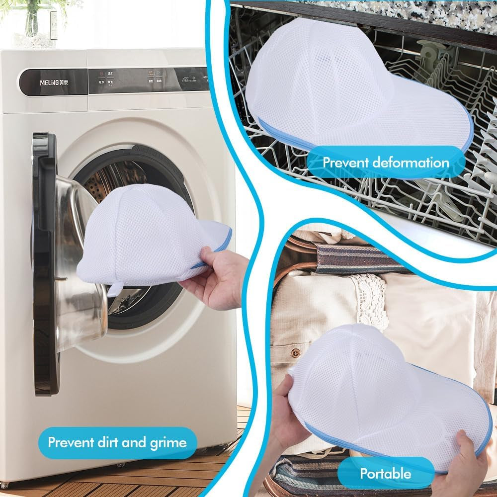 Hat Washer Cage Hats Cleaner, 4Pcs (2 Cages + 2 Bags) Hat Washer for Washing Machine,Suitable for Washing Machines or Dishwashers, Various Sizes of Flat and Curved Baseball Cap Cleaning Machines