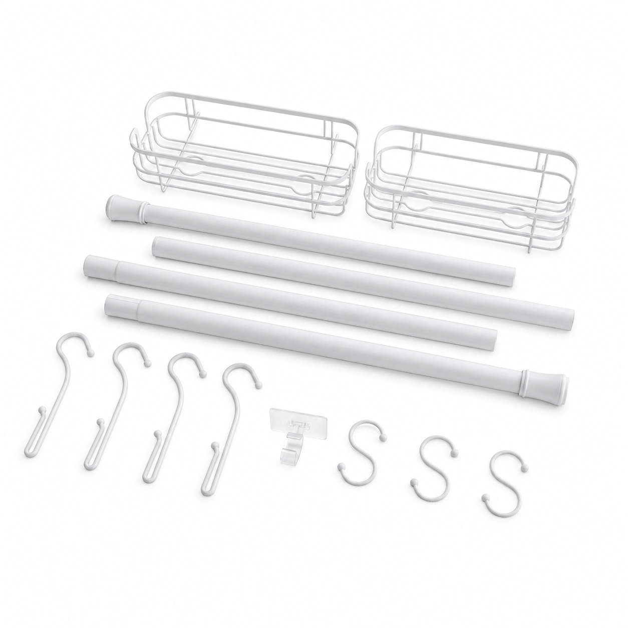 Tension Rod Bath Organizer Pole Caddy, No Tools, 4.85 - 6 Ft., Rust Resistant, White