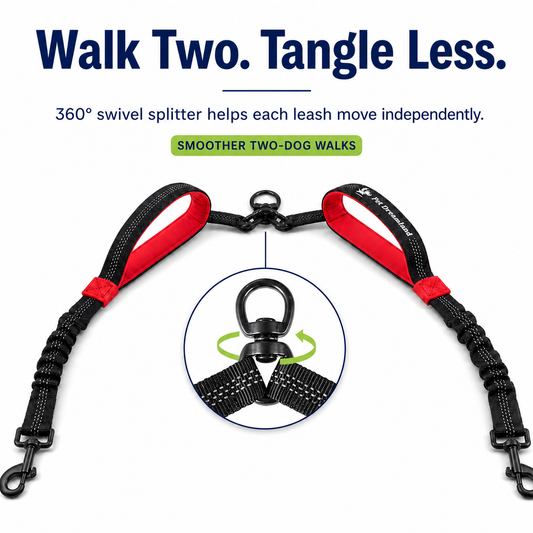 Durable Hands Free Double Leash for Two Dogs - No More Tangles