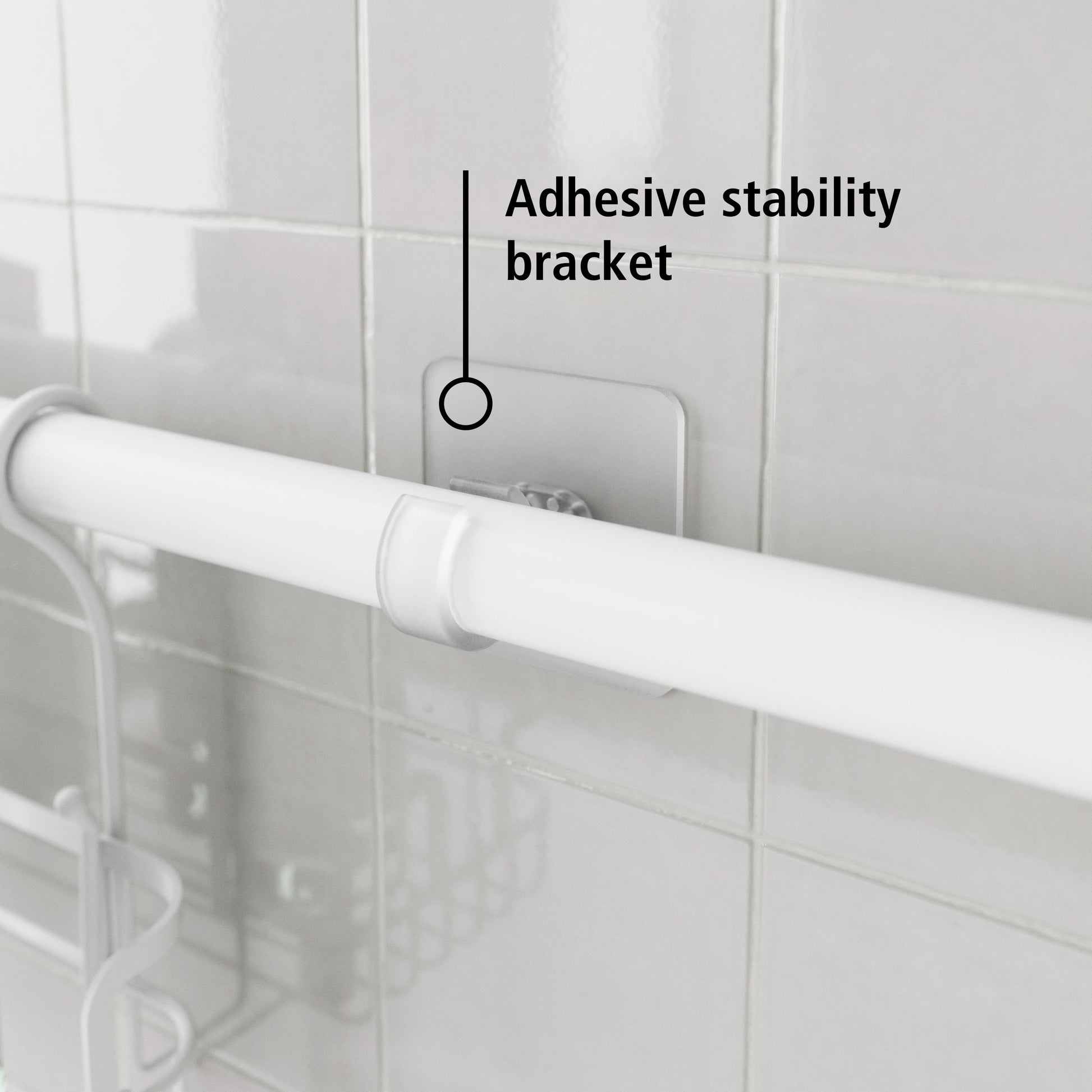 Tension Rod Bath Organizer Pole Caddy, No Tools, 4.85 - 6 Ft., Rust Resistant, White