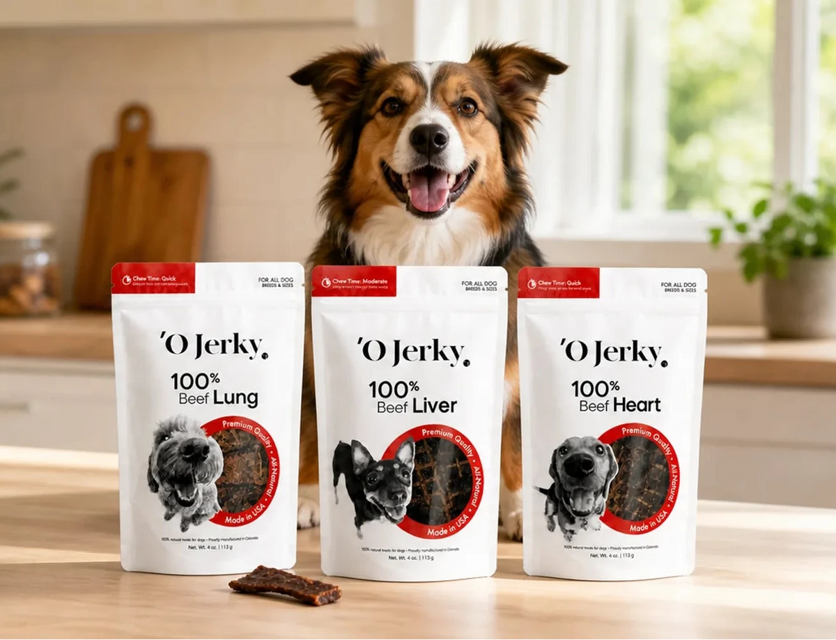 Dog with ’O Jerky treats